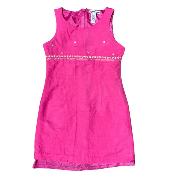 Christie Brooks Girls Small (7-8) Pink Sleeveless Floral Bead Embroiled Sheath - Picture 2 of 4
